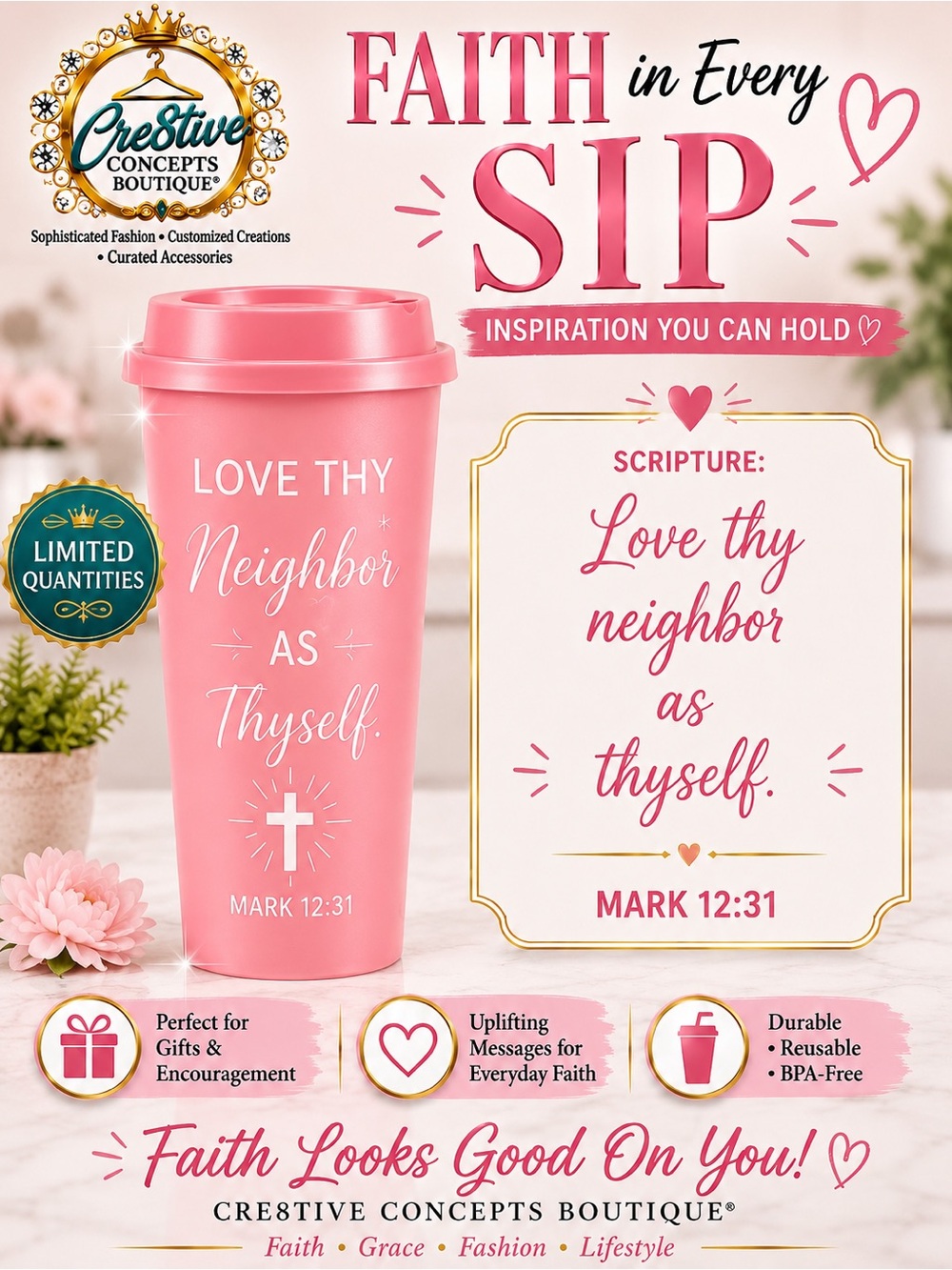 Inspirational Faith 16 oz Reusable Cup with Lid